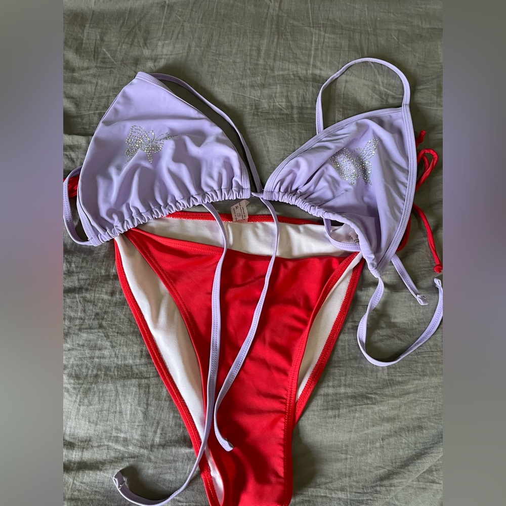 Lavender Triangle Bikini Top butterfly pattern
